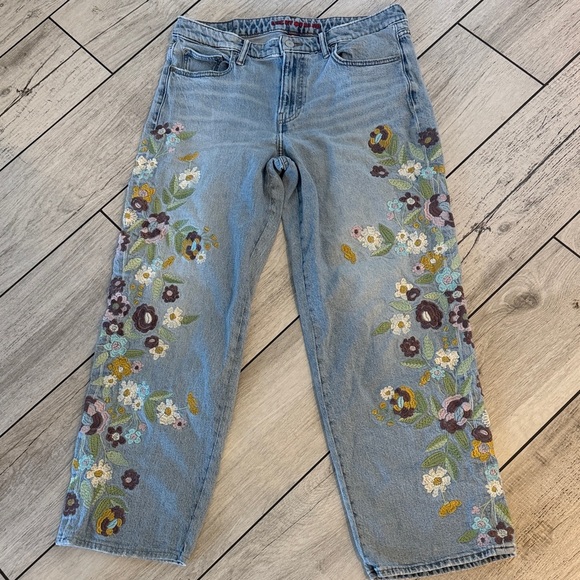 Lucky Brand Denim - Lucky Brand Blue Floral Embroidered Straight Leg Jeans